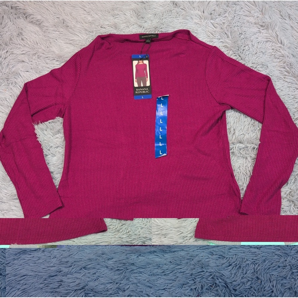 Banana Republic Shirt Womens L Red Top Comfort Preppy Casual Soft Ribbed New